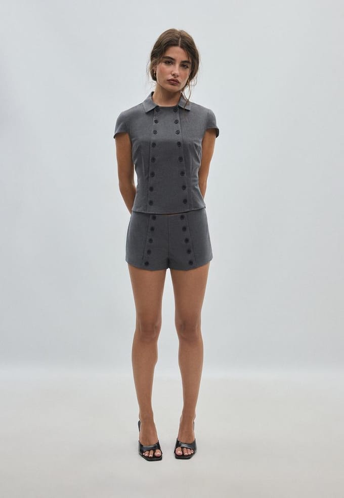 Stradivarius Geklede micro-short met knopen  Donkergrijs 36