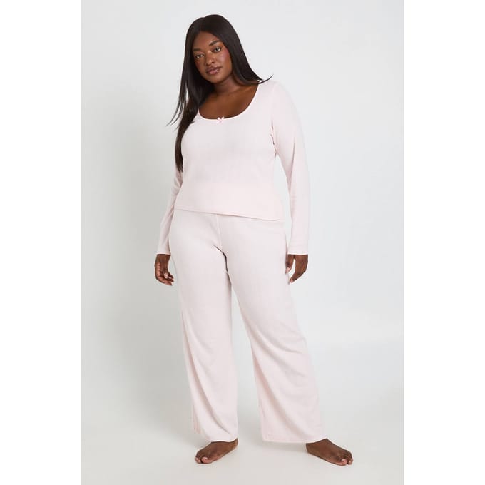 boohoo Dames Plus Pointelle Pyjamabroek | Baby Pink | Maat: 20