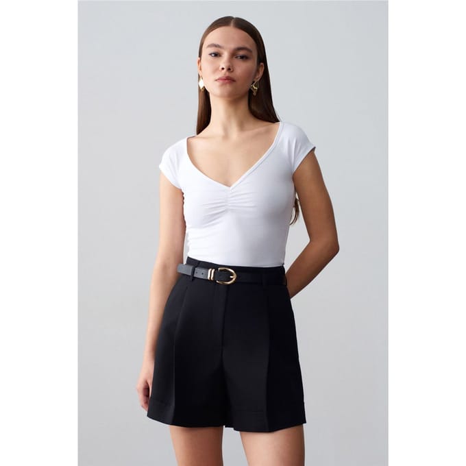 Vrouwen Slim Fit V-Hals Katoenen T-Shirt