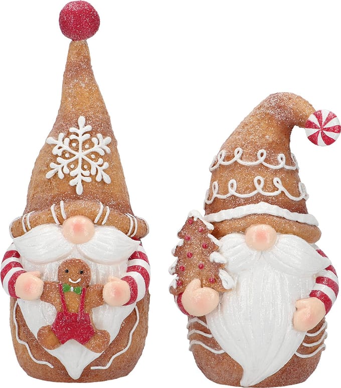 Viv! Christmas Kerstbeeld - Gingerbread Gnooms - set van 2 - rood bruin - 29 en 22cm