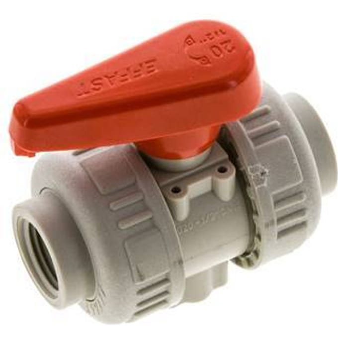 PP-H 2-weg Kogelkraan Dubbele Wartel Rp 1/2'' FKM