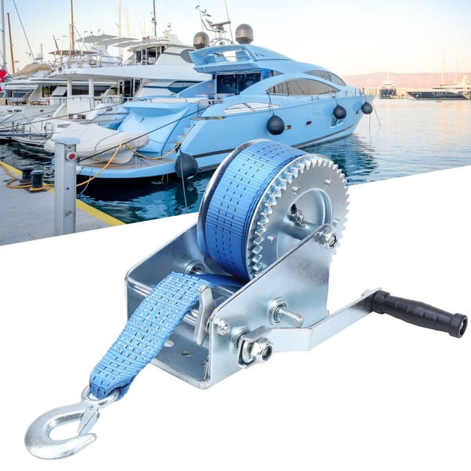 3200LBS Webbing Handcranking Winch Trailer Capstan Accessory for Yacht Boat Ship gray