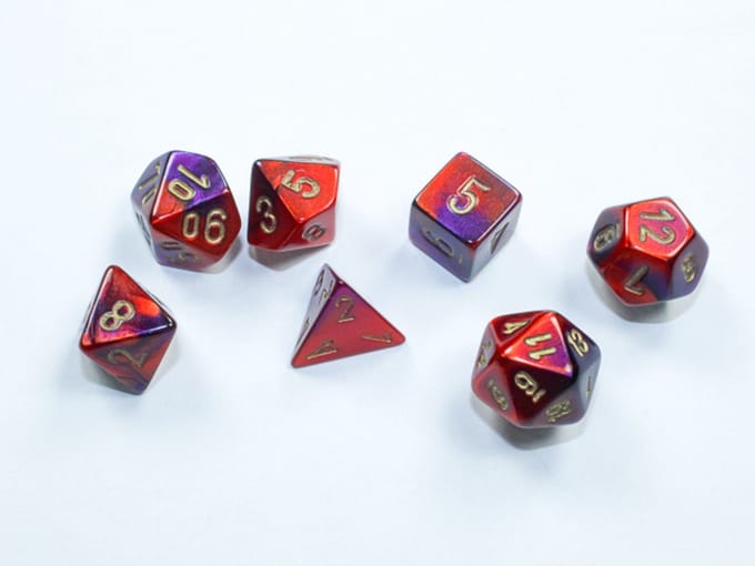 Chessex Gemini Mini-Polyhedral Purple-Red/gold Dobbelsteen Set (7 stuks)