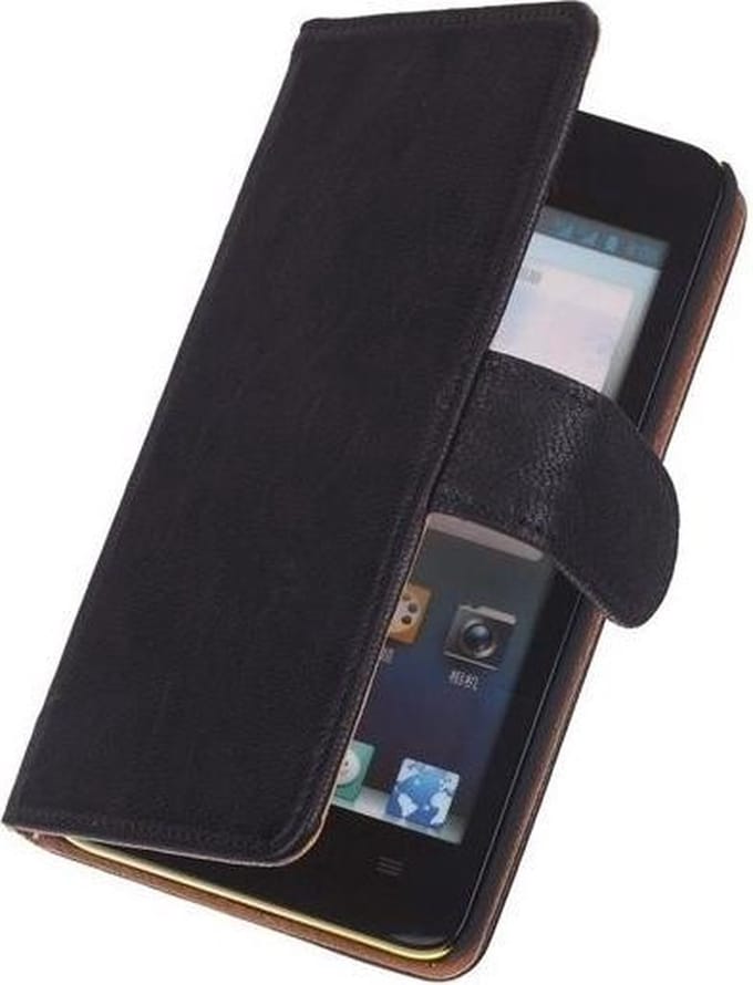LELYCASE Sony Xperia T3 Luxe Echt Lederen Book Wallet Hoesje Zwart
