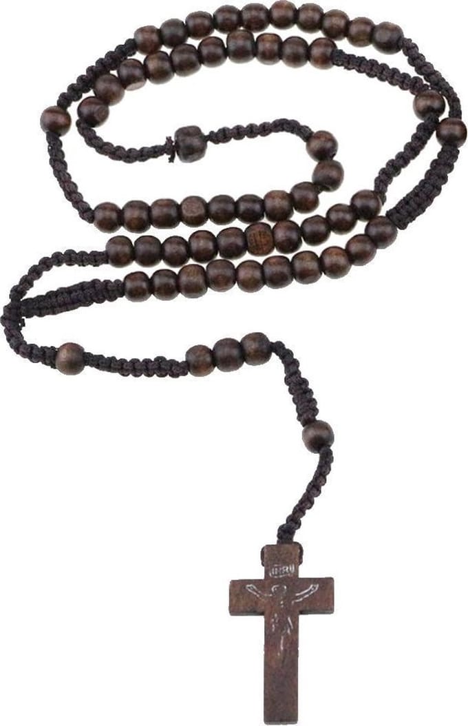 Fako Bijoux® - Ketting - Rozenkrans - Hout - Donkerbruin