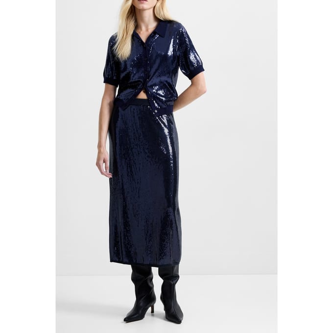 French Connection Hannah Sequin Midi Skirt Navy Taglia: S | Minigonne Outlet | Donna | Blu