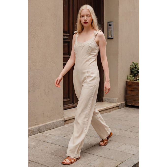 Linnenmix Jumpsuit met Hartvormige Halslijn