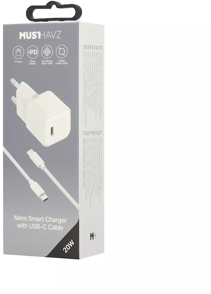 Musthavz Nano Charger 20W + USB-C/USB-C Kabel, Wit