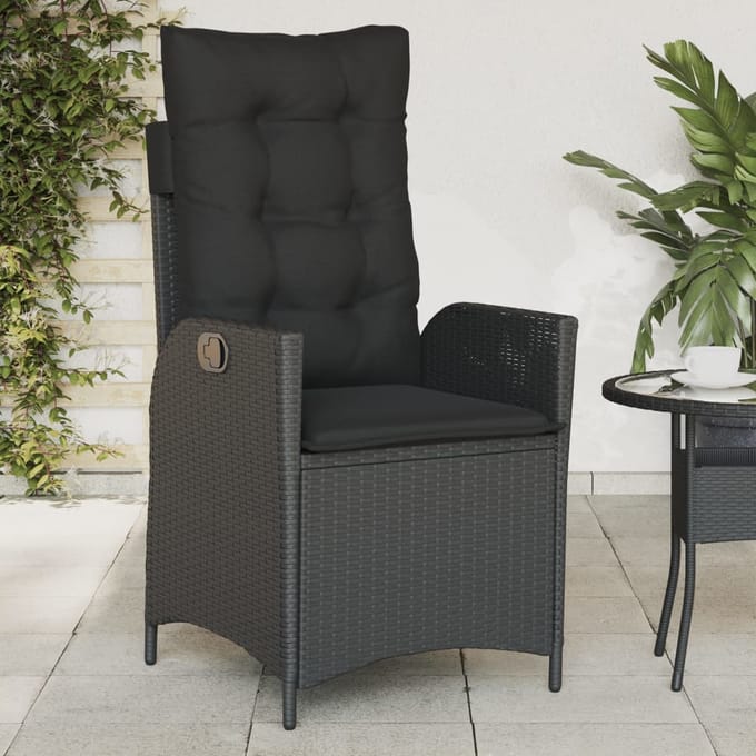 vidaXL Tuinstoel verstelbaar met kussens poly rattan zwart