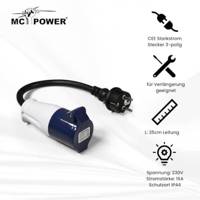 CEE-koppeling op geaarde stekker | 0,35m H07RNG 3G2,5, 230V, IP44
