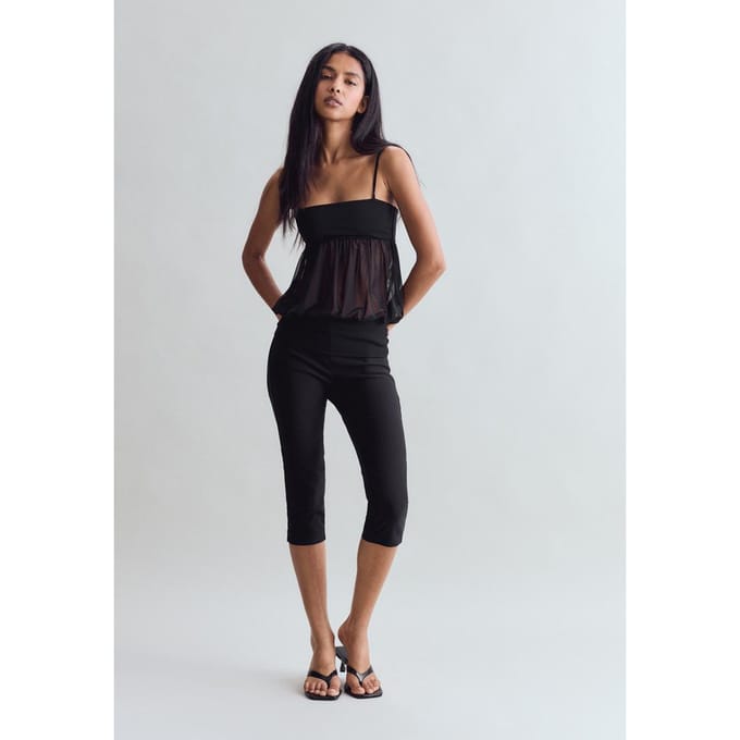 Stradivarius Aansluitende mesh ballon-top  Zwart XS