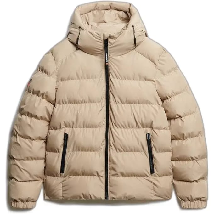 Superdry Pufferjas Hooded Greige - Maat M - Heren - Gewatteerde jassen