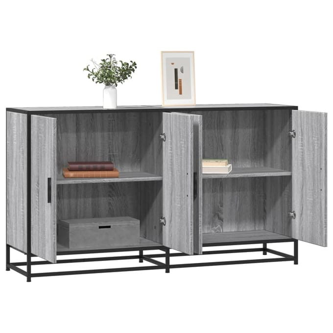 vidaXL - Dressoir - 134x35x76 - cm - bewerkt - hout - grijs - sonoma - eikenkleurig