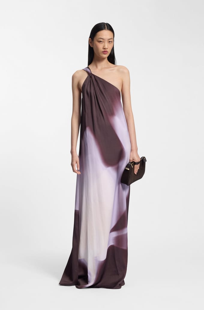 regular fit one-shoulder maxi-jurk van mix van viscose en linnen model 'DANTEA'
