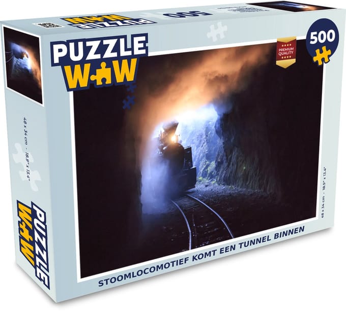 Puzzel Stoomlocomotief komt een tunnel binnen - Legpuzzel - Puzzel 500 stukjes