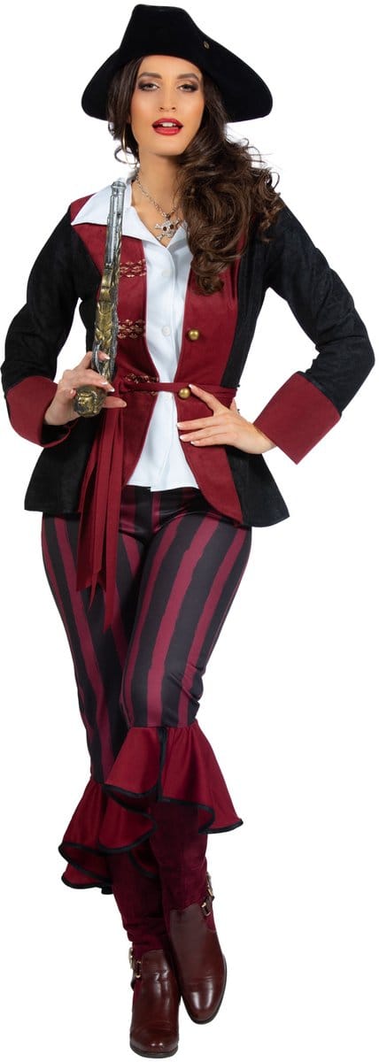 Piraat Outfit Dame burgundy/zwart premium - Maat 36