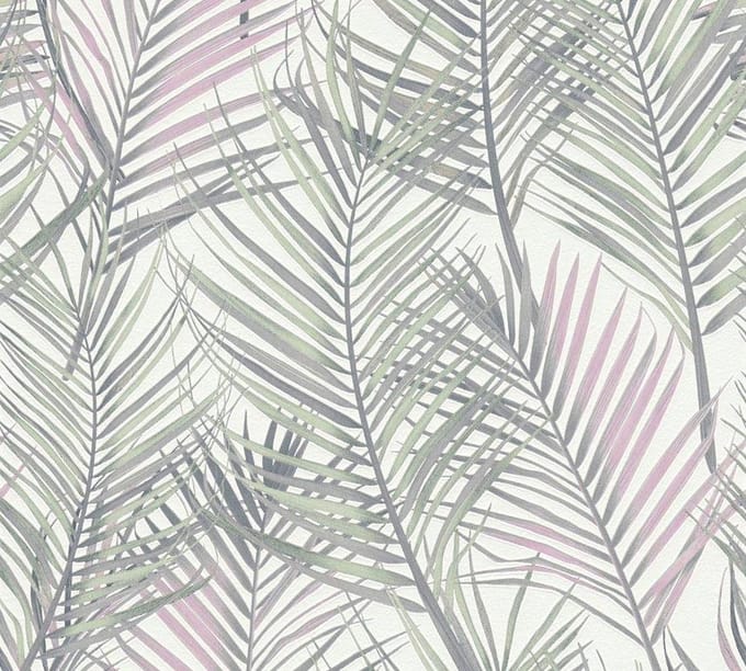 PALMBLADEREN BEHANG | Botanisch - grijs groen wit roze - A.S. Création Attractive 2