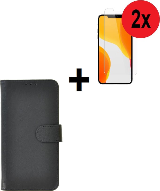 Geschikt voor iPhone 12 Pro Max Hoesje - 12 Pro Max Screenprotector - 12 Pro Max hoes Wallet Bookcase Zwart + 2x Screenprotector