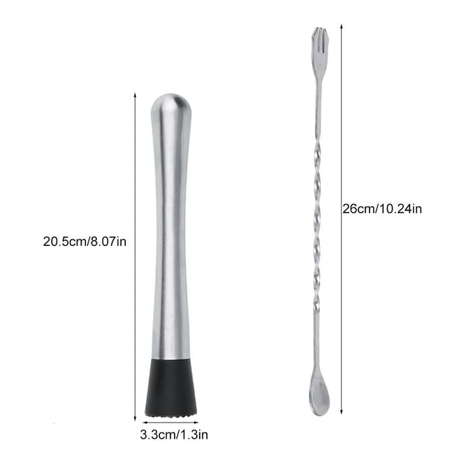 RVS Bar Tool Set Cocktail Stamper Wijn Meng Twist Dubbelzijdige Lepel Barware gray