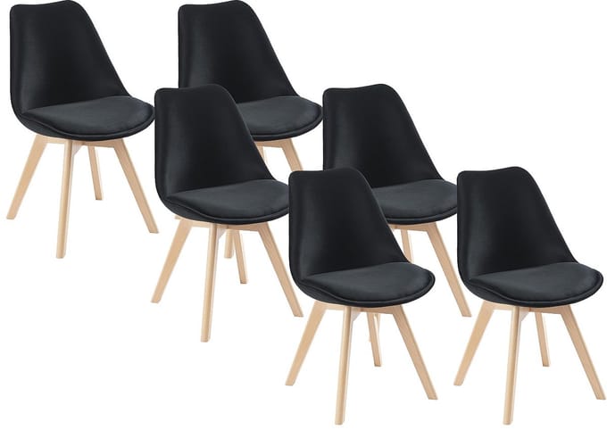 Vente-unique Set van 6 stoelen in fluweel en beuken - Zwart - JODY