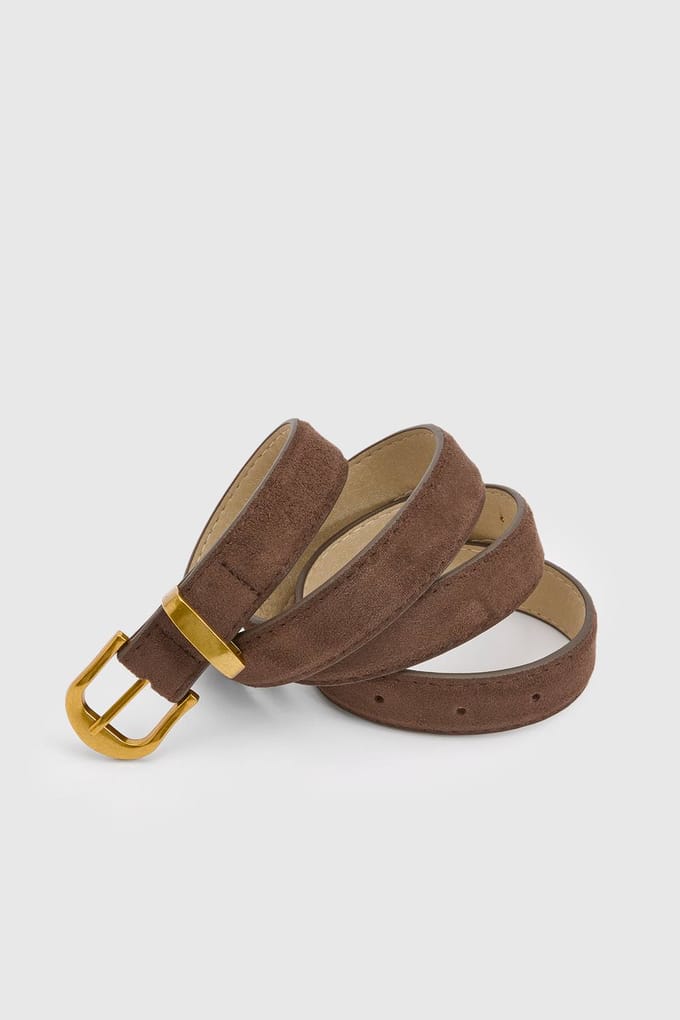 boohoo Dames Imitatiesuede Riem Met Gouden Gesp | Chocoladebruin | Maat: Small/Medium