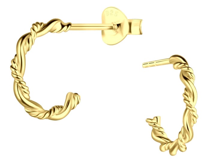 Joy|S - Zilveren oorringen 11 mm / 1.8 mm stud - twisted / gedraaid - gold plated