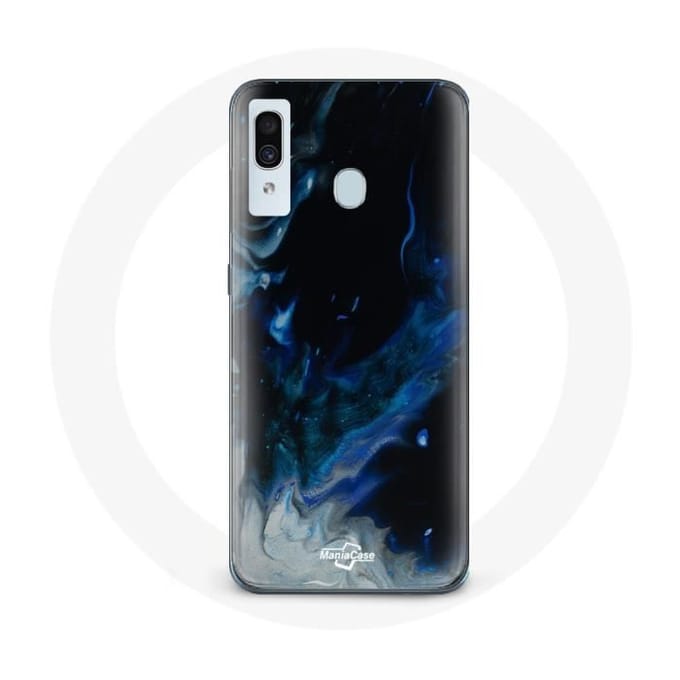 Coque pour samsung galaxy A30 Nuages de fumée multicolore de bleu gris et noir sur fond noir