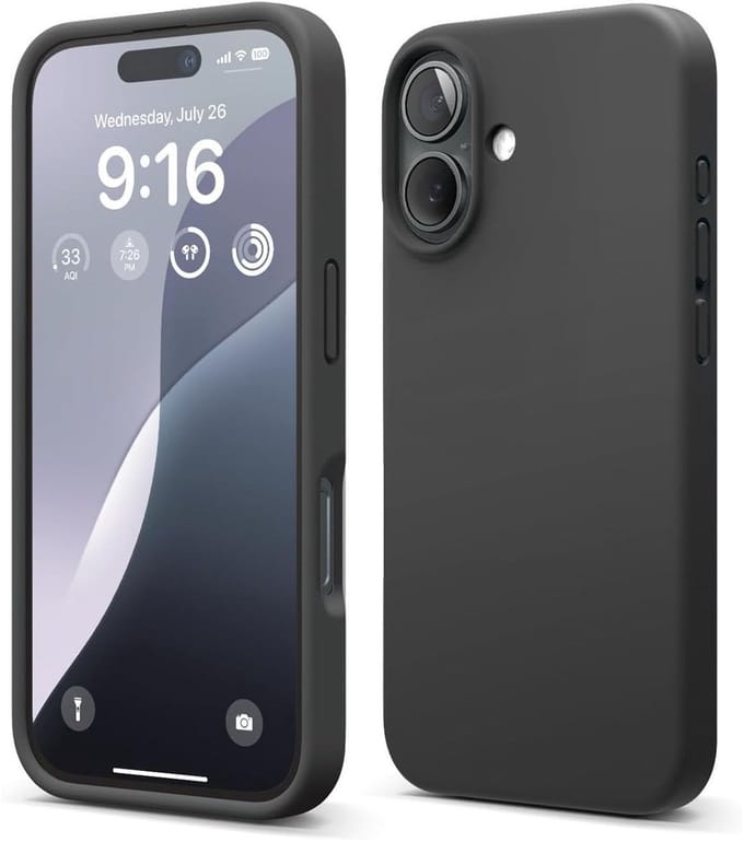 Solid hoesje Soft Touch Liquid Silicone Flexible TPU Rubber - Geschikt voor: iPhone 16 Plus - Zwart