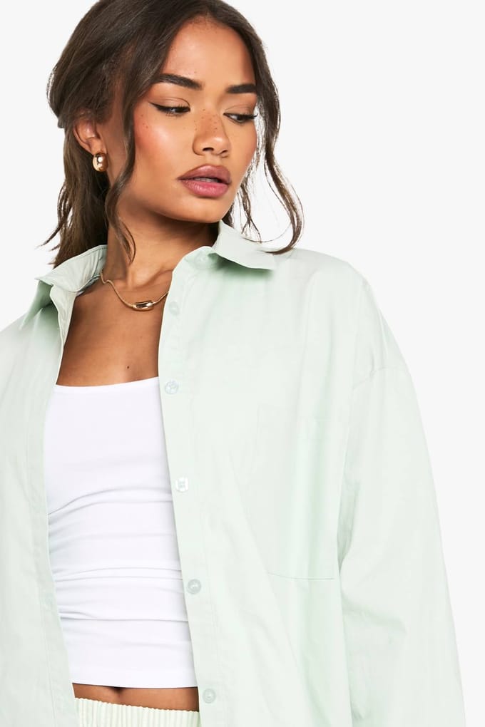 boohoo Dames Katoenen popeline oversized shirt | Sage | Maat: 6