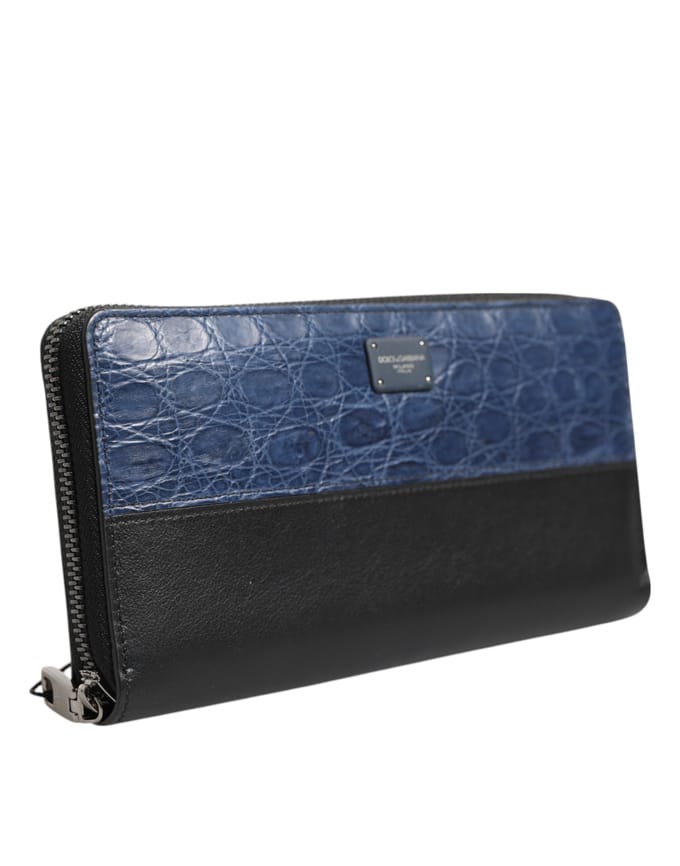 Zwarte Blauw Exotisch Leren Heren Continental Clutch Portemonnee