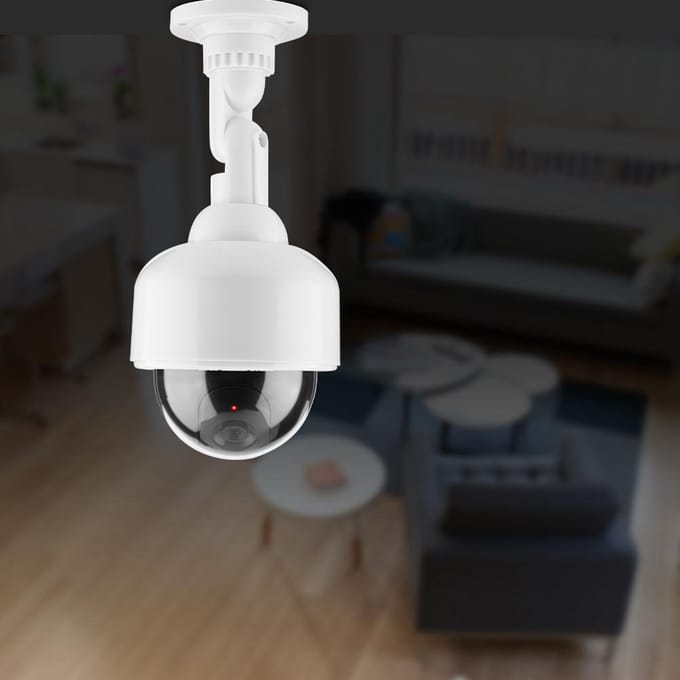 Caméra de sécurité factice Forme dôme Caméra de sécurité factice clignotante Rotation à 360 degrés Caméra