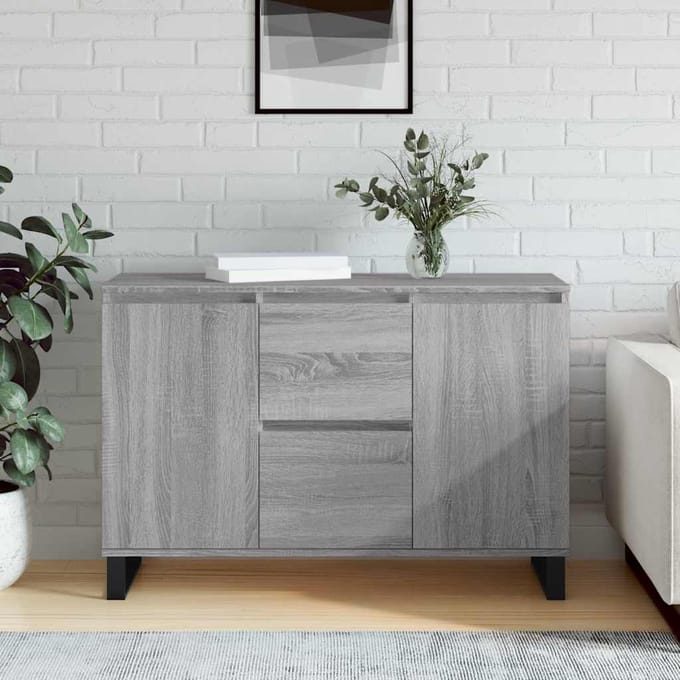 vidaXL - Dressoir - 101,5x35x70 - cm - bewerkt - hout - grijs - sonoma - eikenkleurig