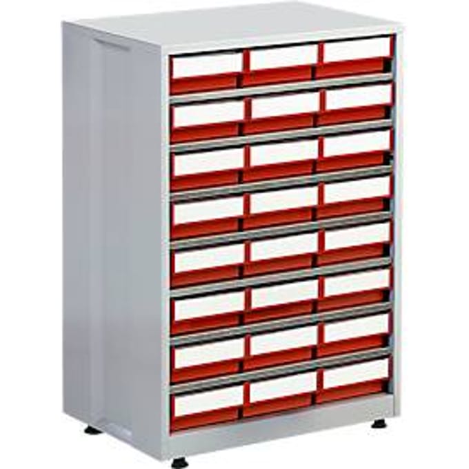 Schuifladestelling, met 24 schuifladen, rood