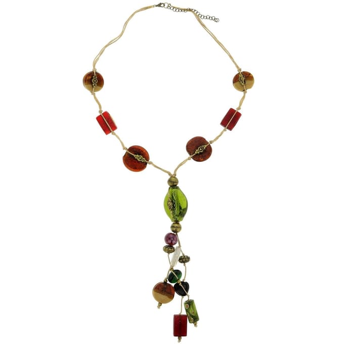 Behave - Lange ketting met bruine en groene glaskralen - 60 cm