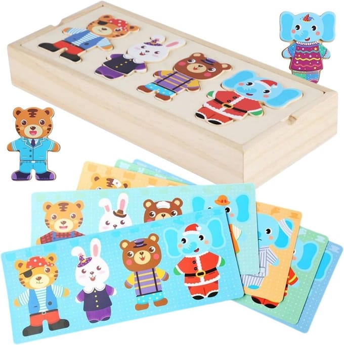 Houten Puzzel - Aankleedpuzzel Set - Creatief Spelen - Magnetische Stukken - 24 cm - Meerkleurig