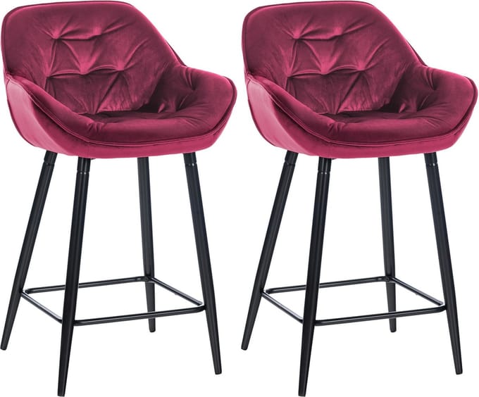 CLP Gibson 76 Set van 2 barkrukken - Met armleuning - Met rugleuning - Fluweel - Velvet - purper
