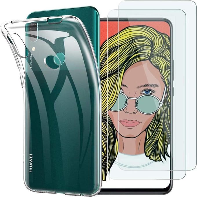 Hoesje Geschikt voor: Huawei P Smart Z Transparant TPU Siliconen Soft Case + 2X Tempered Glass Screenprotector