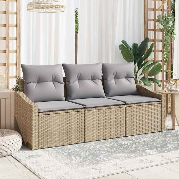 vidaXL - Tuinbank - Set - 3 - st - Beige - en - Lichtgrijs - poly - rattan