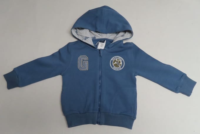 Gilet - Jongens - Blauw - Lichte sweat - Giraf - Rits en kap - 1 jaar 80