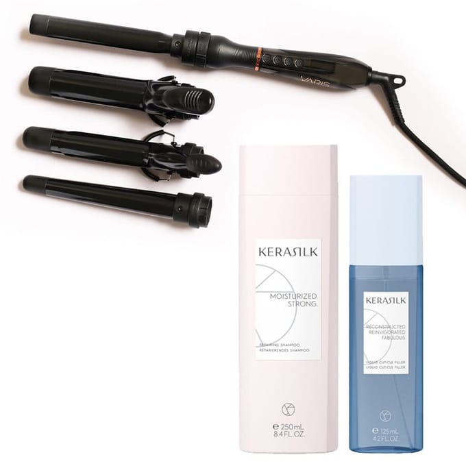 Varis Curling Iron System + Kerasilk Liquid Cuticle Filler + Kerasilk Repairing Shampoo
