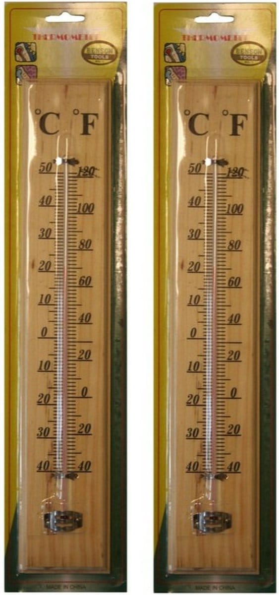 Benson Thermometer - 2x - binnen en buiten - hout -40 tot +50 graden - met ophangoogje