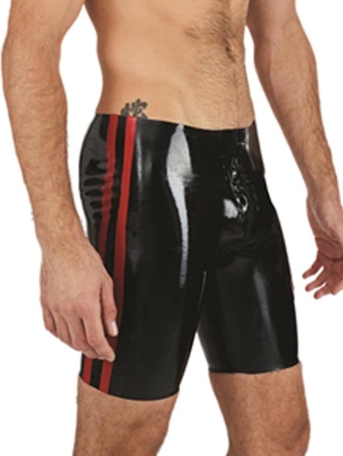 Mister B rubber fucker shorts zwart met rode bies Medium