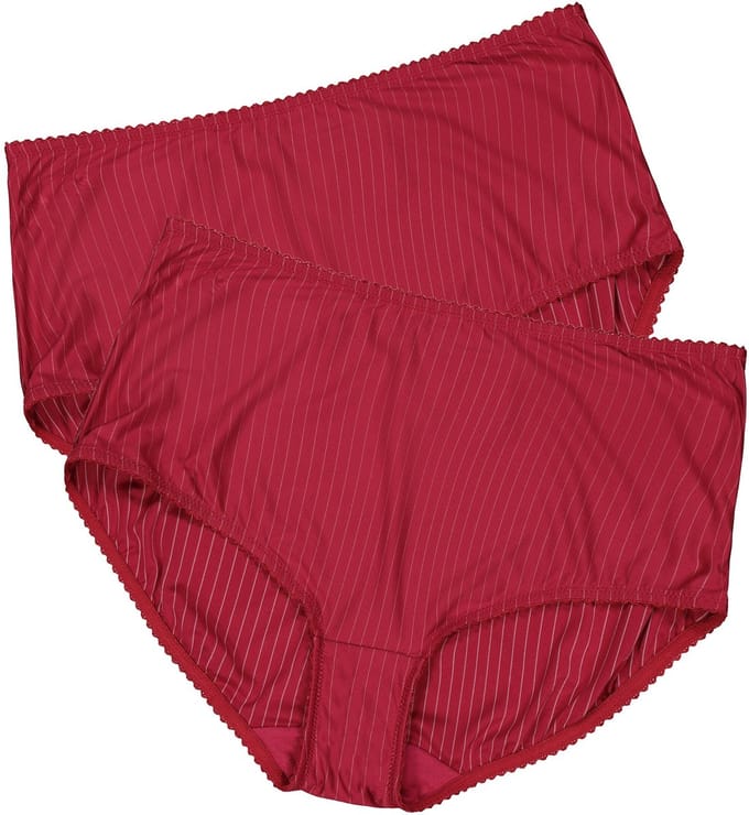 Ulla Popken - Dames - Midislips set van 2 pinstripes hoge pasvorm - Donkerrood - Maat 46+