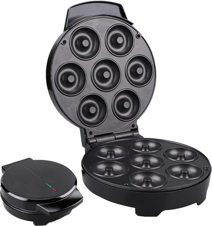 Donut Maker Machine - Donut Pan - Snacks Maken - Dubbelzijdige Verwarming - 7-gaats - Zwart