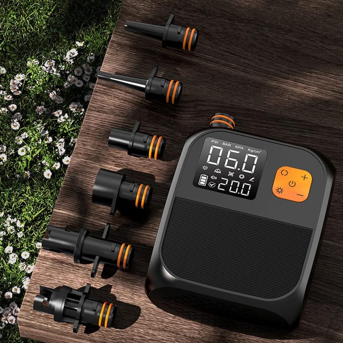Draagbare Paddleboard Pomp 25PSI Hoge Druk Elektrische Luchtcompressor Pomp Powerbank met 6 zwart