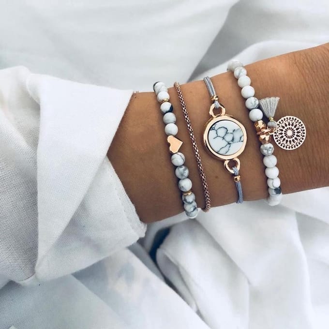 Sorprese armband - Marble - Goudkleurig - armband dames - 4 delig - cadeau - Model D