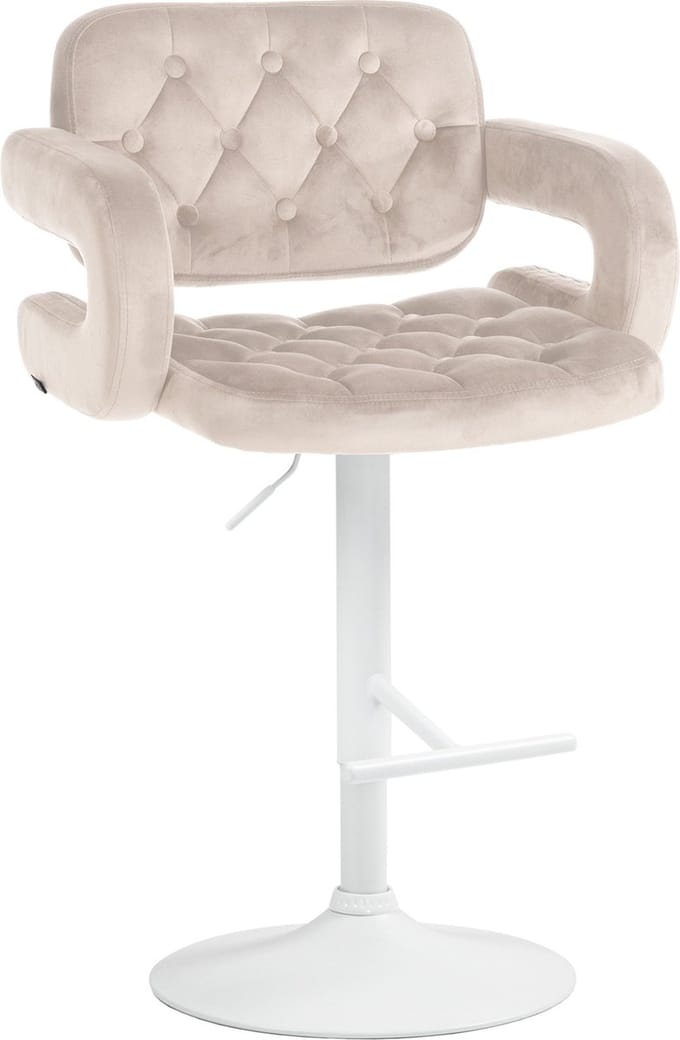 CLP Dublin Barkruk - Met armleuning - Met rugleuning - Verstelbaar - Fluweel - Velvet - Metaal mat wit creme