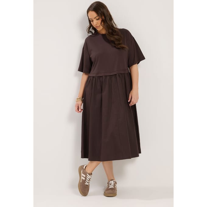 Yours Chocoladebruine 2In1 Poplin Midijurk Size 42