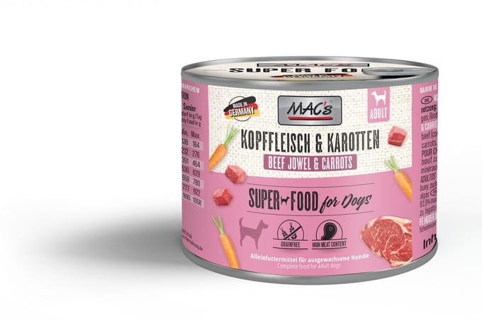 MAC's Hondenvoer Natvoer Blik - 70% Kopvlees & Wortel - 6 x 200g