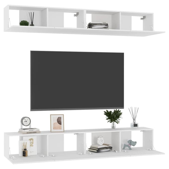 vidaXL - Tv-meubelen - 4 - st - 100x30x30 - cm - bewerkt - hout - wit